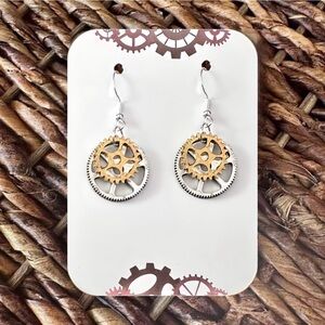 New Handmade Steampunk Gear Dangle Earrings (1.7" long x 0.75" wide) (Version 17